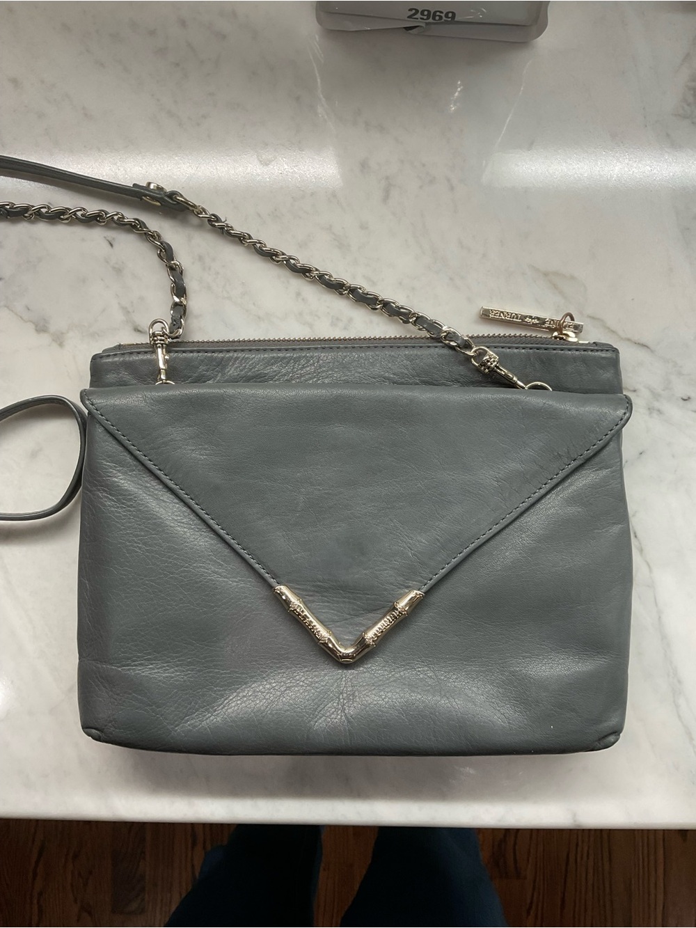 Elaine Turner Grey Leather Crossbody Bag - Classic Minimalist.